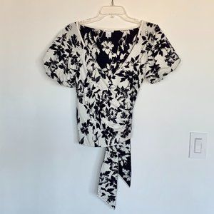 Club Monaco navy/white floral knit wrap pullover